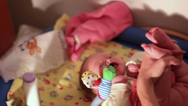 the baby lies in the crib