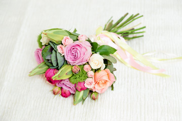 gorgeous wedding bouquet of various flowers
