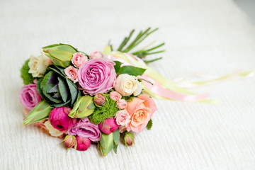 gorgeous wedding bouquet of various flowers
