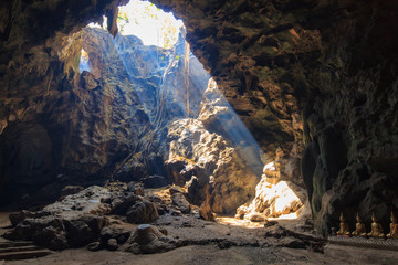 Sunbeam in cave kaoluang mountain in phetchaburi thailand