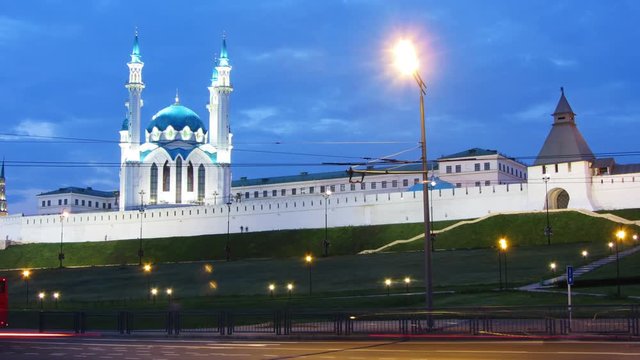 kazan kremlin and kul sharif mosque in russia at evening - timelapse 4k
