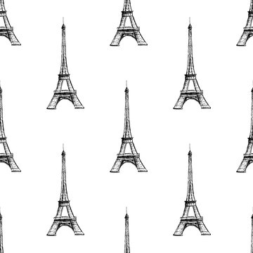 Seamless pattern with Eiffel Tower