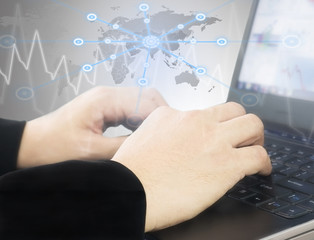 Business man is typing keyboard computer