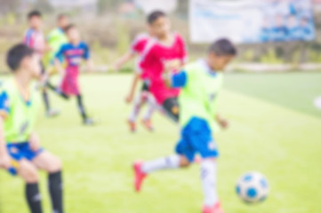 Obraz na płótnie Canvas Blurred photo of children are practicing soccer in football field