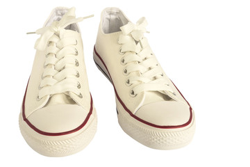 White beautiful sneakers fashion shoe for woman isolated over white with CLIPPING PATH