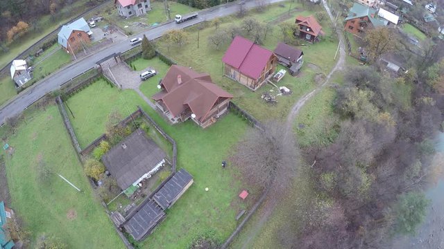 aerial view of the Carpathian village, raw