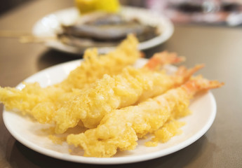 Tempura on a white plate, selective focused