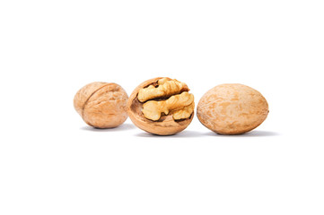 Walnuts on white background.