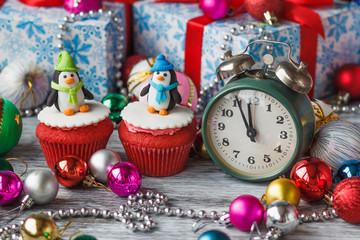 Christmas cupcakes with colored decorations