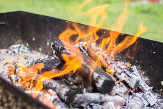 Large hot charcoal after fire