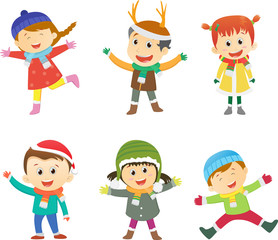 collection of kids in winter costume 