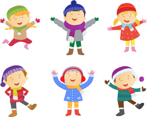 collection of kids in winter costume 
