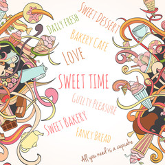 Hand drawn background of sweet elements