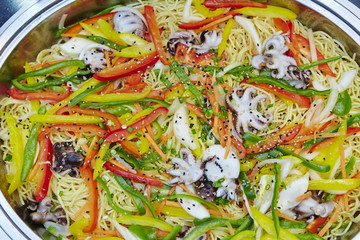 Octopus with noodle, Korean food 