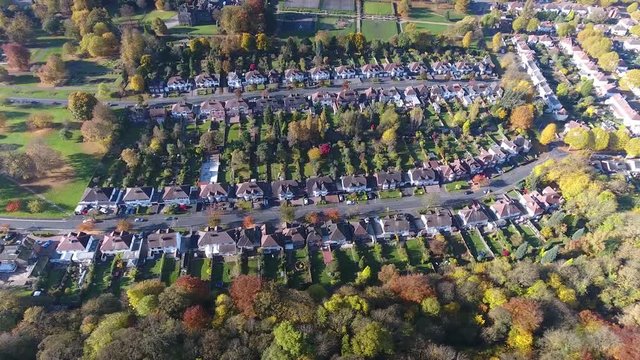 Tilting aerial view of a Dudley housing estate, UK.