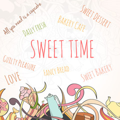 Hand drawn background of sweet elements