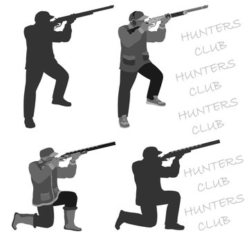 man shoots from a rifle at the target and hunting. set in different poses. 
  totally vector illustration. Isolate on white background. easy to cut to your Projects summary
