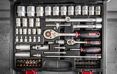 Set Craftsman tool , mechanical  tools. Professional car mechanic using different tools for working in auto repair service.
