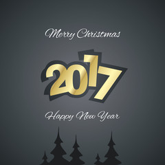 Christmas and Happy New Year 2017 gold black greeting card design