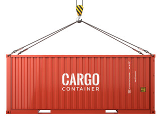Red cargo freight shipping container isolated on white background. 3d render