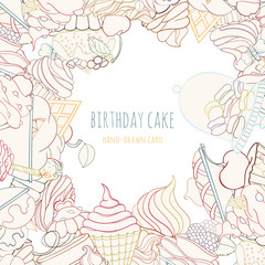 Hand drawn background of doodle style cupcakes