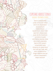 Hand drawn background of doodle style cupcakes