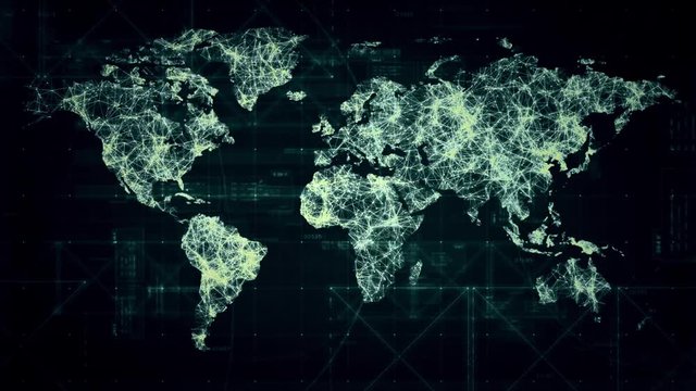 Futuristic World Map from dots lines - loop backgound