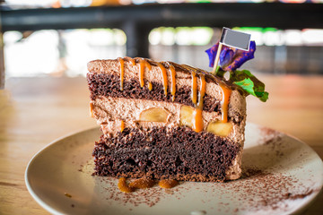 Chocolate cake Topped with caramel.