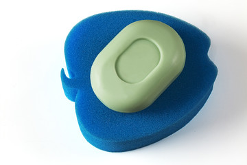 soap and sponge on a white background