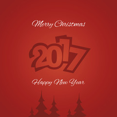 Christmas and Happy New Year 2017 red greeting card design