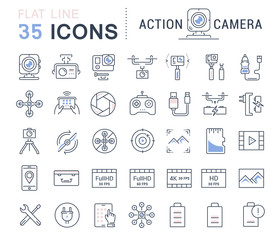 Set Vector Flat Line Icons Action Camera