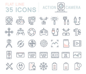 Set Vector Flat Line Icons Action Camera