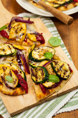 Grilled Vegetable Flatbread Pizza. Selective focus.