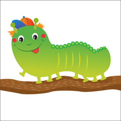 Green Caterpillar Cartoon. Vector Illustration On A White Background. Green Caterpillar Toy. Green Insect.
