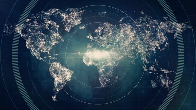 Futuristic circle burst - technology interface in loop animation with grids, particles