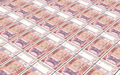Moldovan leu bills stacks background. 3D illustration.