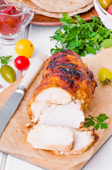 Baked chicken breast (pastrami) in a honey glaze