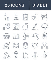 Set Vector Flat Line Icons Diabet