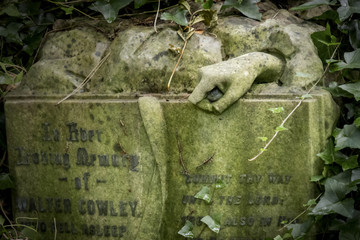 Broken Stone Hand on Gravestone, Abney Park, London