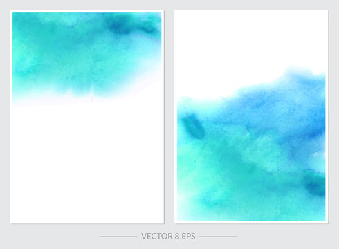 Set of cards with vector watercolor blots