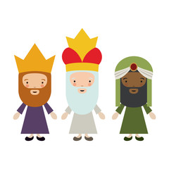 The three wisemen cartoons icon. Happy epiphany day holy night and christmas theme. Colorful design. Vector illustration