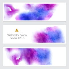 Set of cards with vector watercolor blots