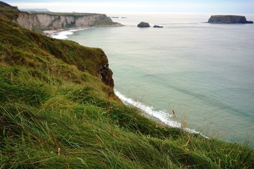 Coastal landscape near the Carrick-a-Rede rope bridge in Northern Ireland