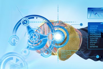 Industrie 4.0 Finger startet am Glas Board, Symbol, AI, KI