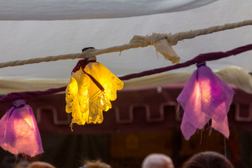 bulbs decorated with colored rags