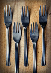 forks on a wooden kitchen board