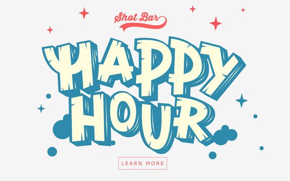 Happy Hour  Web Banner, Header, Cover. Artistic Comic Lettering 