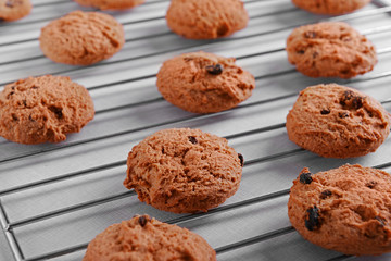 Freshly baked cookies on tray rack