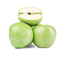 Green apples on white background