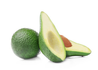 Green avocado on white background